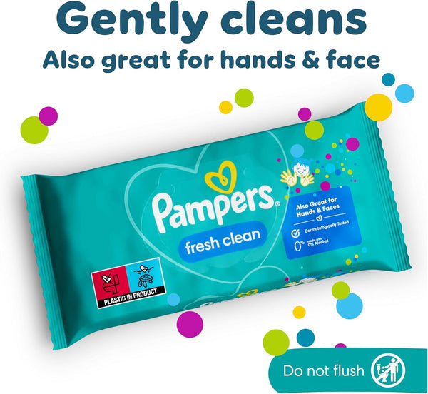 Pampers Fresh Clean Baby Wipes 15 Packs of 80 Wipes equals to 1200 Baby Wet Wipes, Also Great For Hands And Faces