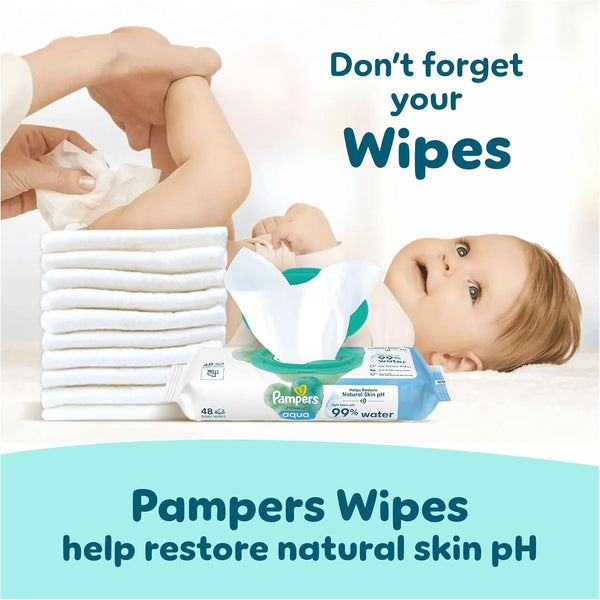 Pampers Premium Protection Nappy Pants Size 4, 168 Nappies, 9kg-15kg, Monthly Pack + Pampers Harmonie Aqua Baby Wipes 1 pack of 10 Wipes
