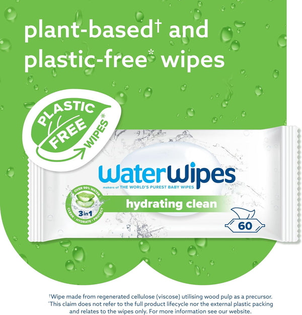WaterWipes Sensitive+ Hydrating Boost Wipes, 720 Count (12 Packs), 3-In-1 Cleans, Cares, Hydrates, 99% Water with Aloe Vera, Unscented Baby Wipes