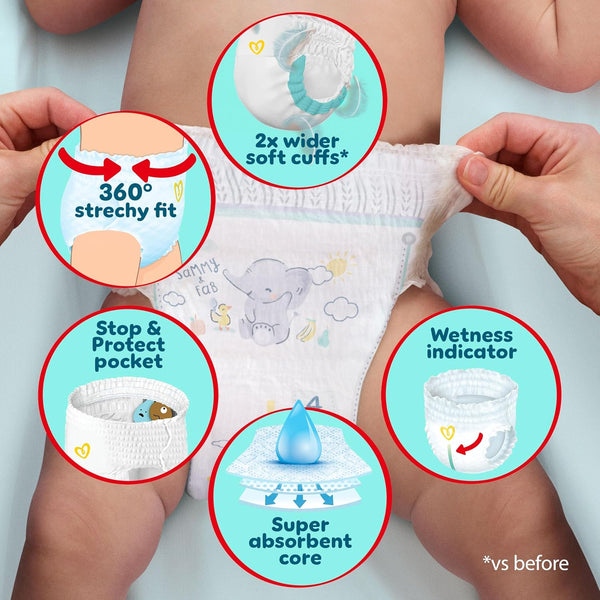 Pampers Premium Protection Nappy Pants Size 6, 132 Nappies, 13kg-19kg, Monthly Pack + Pampers Harmonie Aqua Baby Wipes 1 pack of 10 Wipes