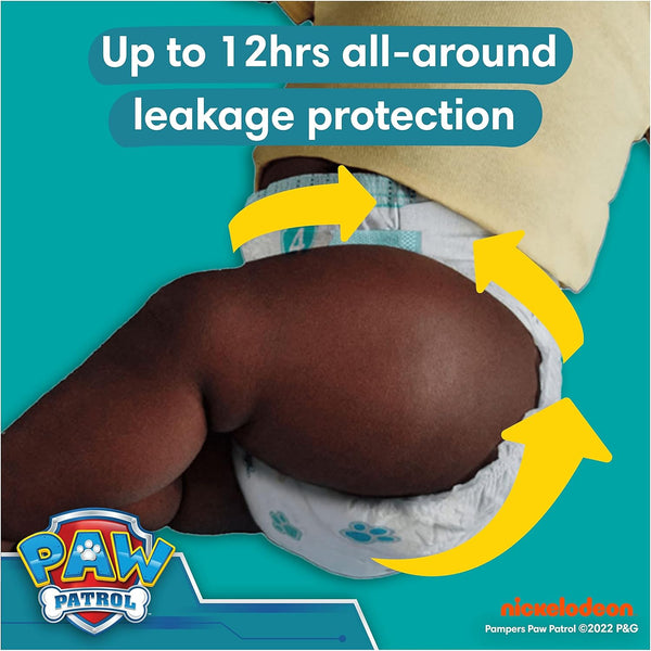 Pampers Baby-Dry Paw Patrol Edition Size 4, 222 Nappies, 9kg-14kg, Monthly Pack, Up to a 100% Leak-Free & Comfortable Night