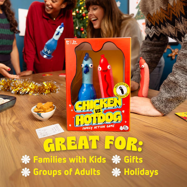 Chicken vs Hotdog – Hilarious Flip Challenge Party Game for Families, Kids & Adults | Fun Game for 2–10 Players | Includes Bonus Cards & Fast-Paced Fun for Christmas